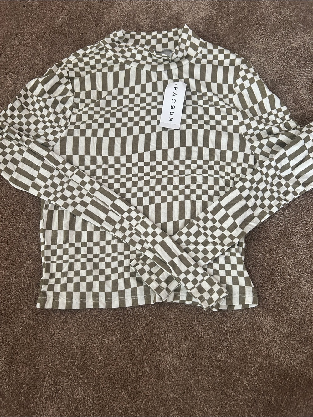 PacSun Olive & Cream Checkerboard Long Sleeve Top